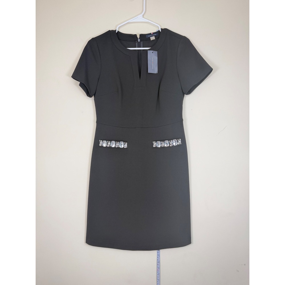 Tommy Hilfiger Sheath Dress Women 4P New Black Rhinestone Pockets MSRP $119